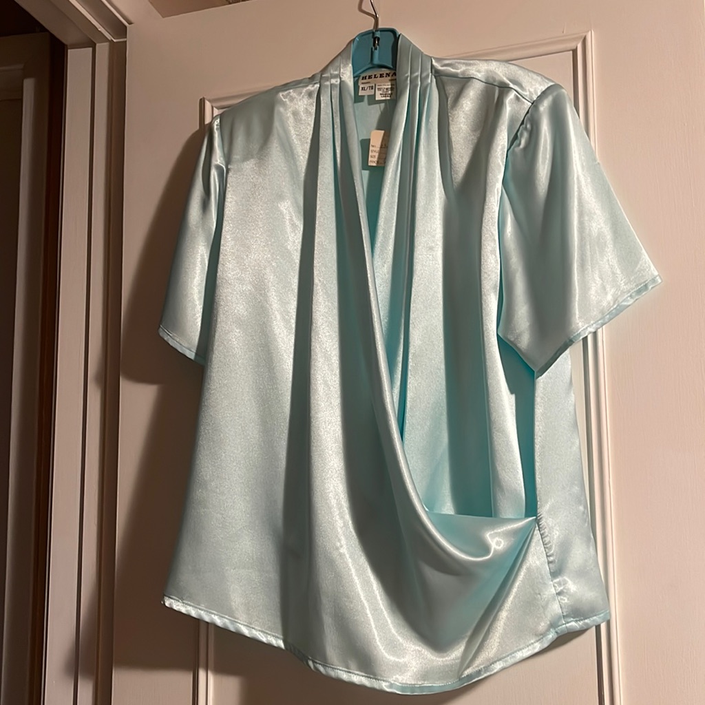 Ladies Light Blue Silky Dress Blouse